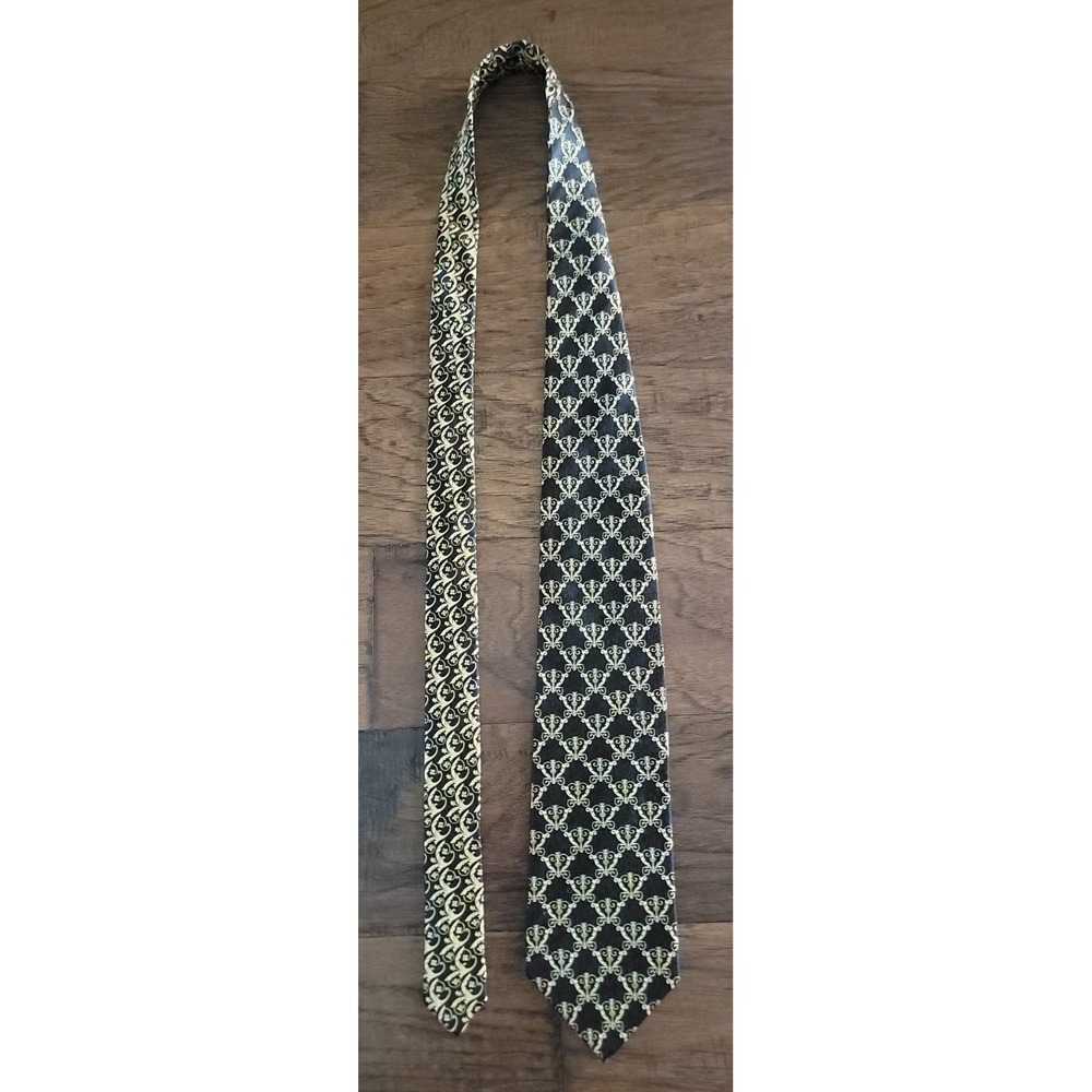 VTG GIANNI VERSACE COUTURE 1990s‎ Baroque Print Gold & Black Silk Men's Tie